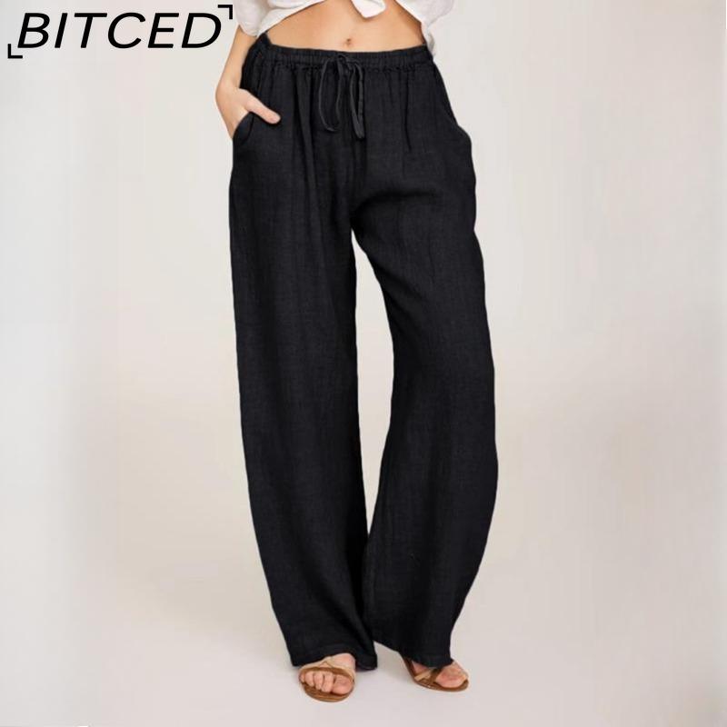 BITCED 10Color Women's Fashion Casual Solid Color Print Pants & Capris