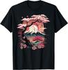 Japanese Mount Fuji Cherry Blossom Graphic T-Shirt Soft Cotton Crewneck Tee for Men