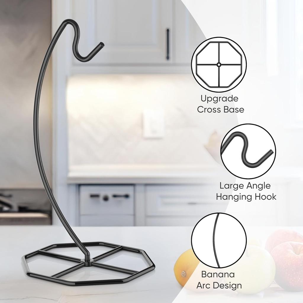 2 Pack Banana Hanger, Banana Tree Holder Metal, Banana Stand Holder, Holds Up to 15LB Banana or Grape, Banana Rack for Kitchen Counter, Black