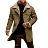 Men's Solid Color Button Pocket Work Wear Plus Leather Jacket Men's Casual Long Coat