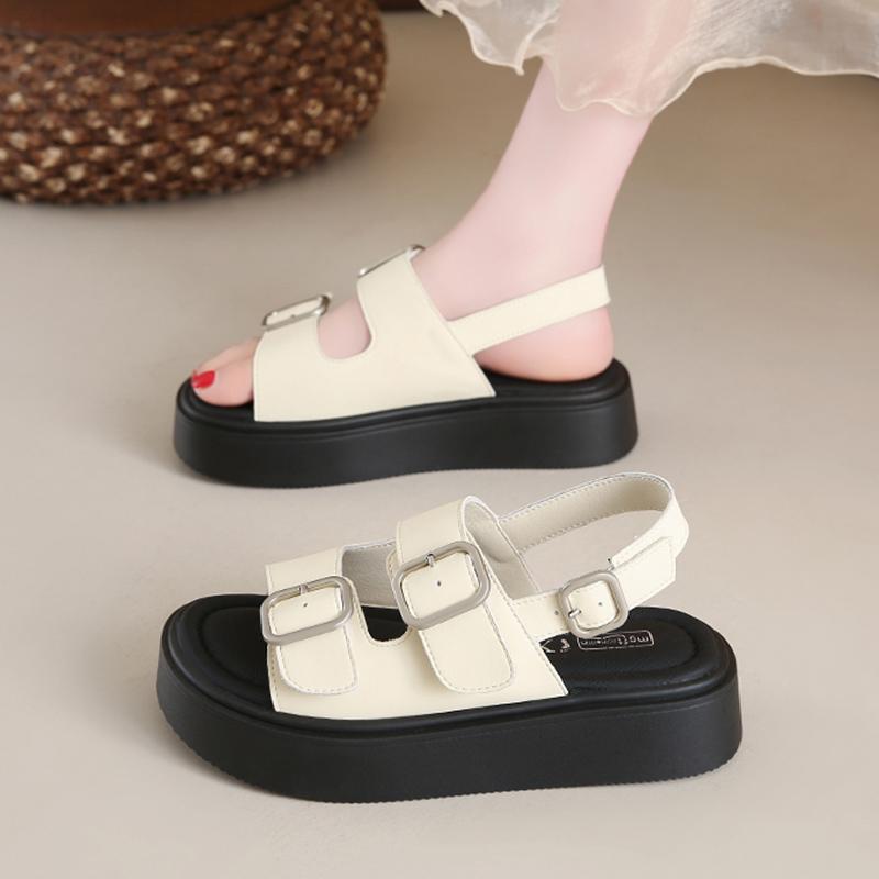 CRLAYDK Platform Sandals for Women Summer Silvery Outdoor Beach Open Toe Slides Ladies Casual Buckle Straps Walking Slippers