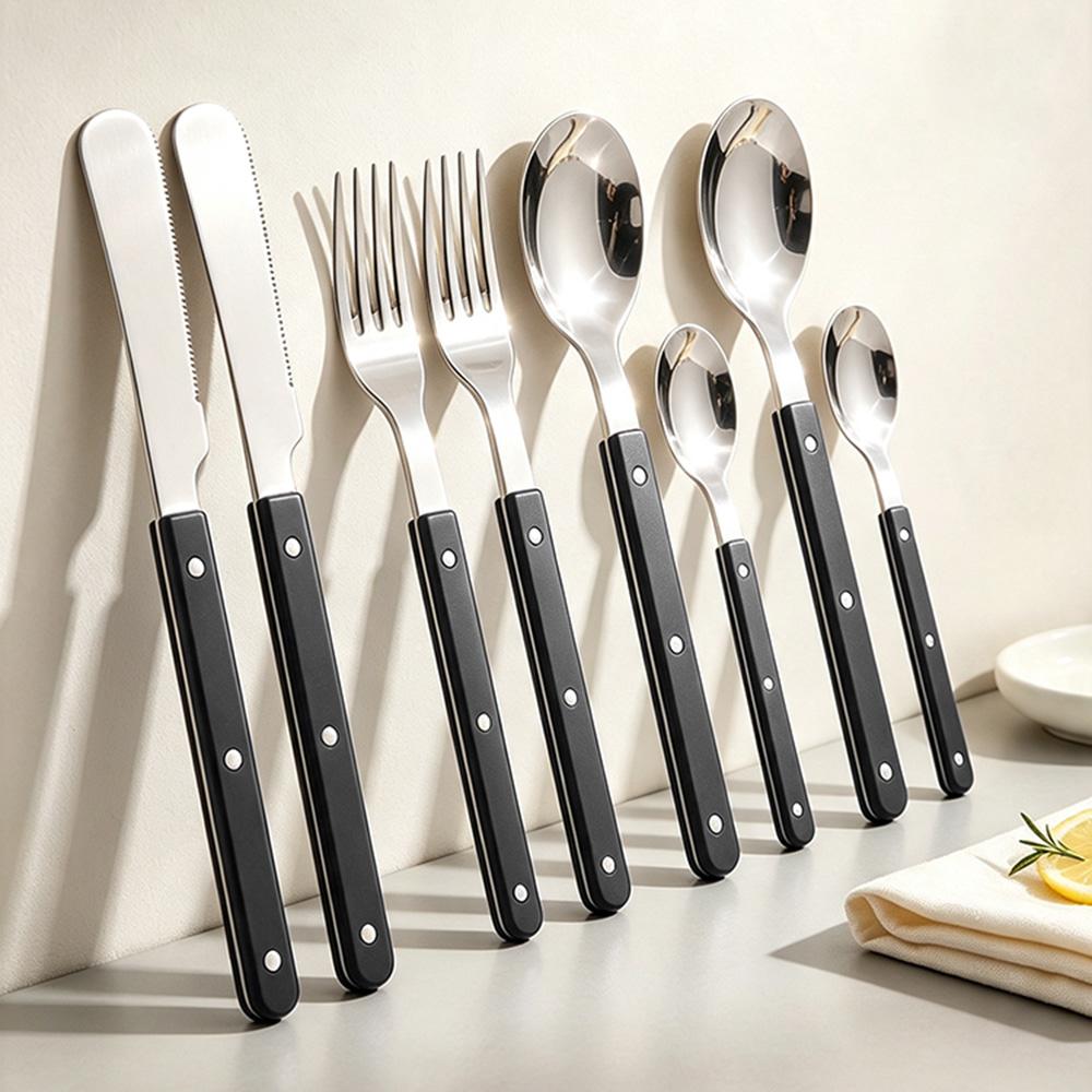 8 Delige Roestvrij Staal Tafelgerei Acryl Handvat Dinerbestek Set Mes Vork Lepels Theelepel Bestek Keuken Platte Bestek Set