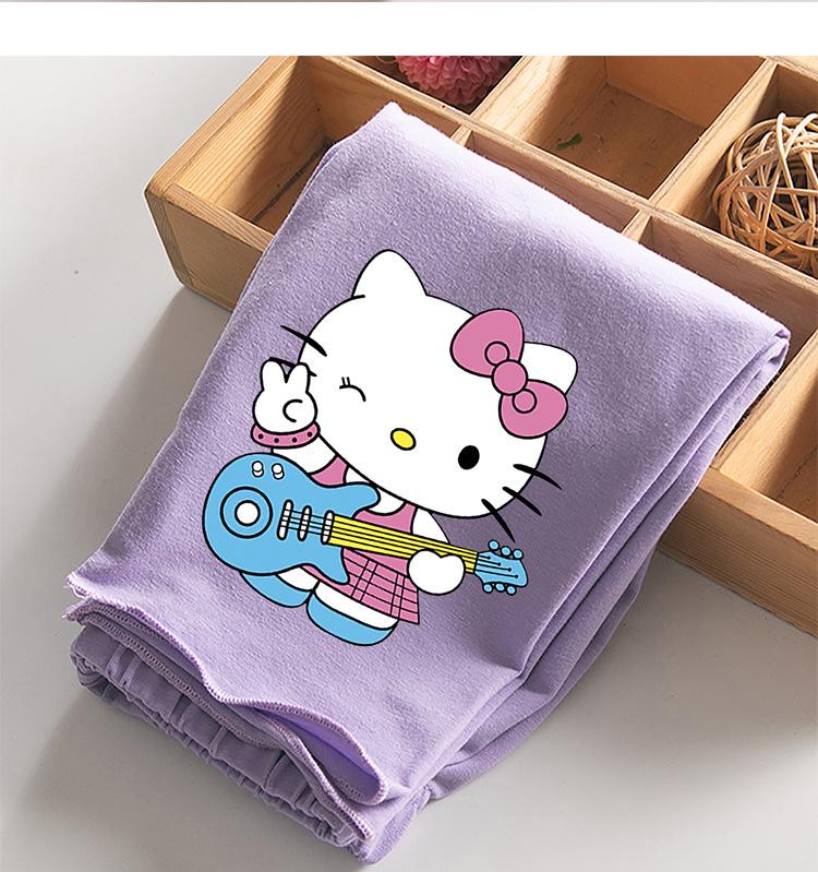 2022 Summer Girls' Cartoon Cat Print Capri Pants - Casual Fashion