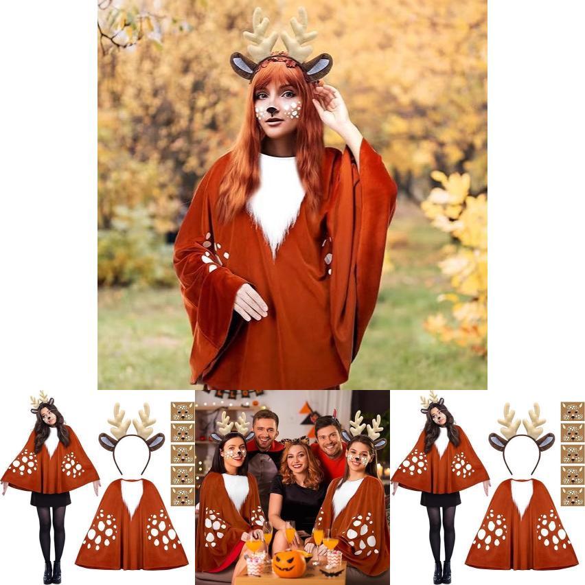 Reindeer Cosplay Cloak For Women With Face Decor For Halloween And Christmas Events