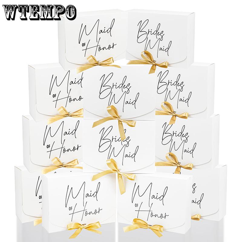 WTEMPO Wedding/Bachelorette Party/Bride Shower Gift Boxes Universal Packaging Boxes Ribbon Bow Bridesmaid Proposal Boxes DIY Foldable Paper Gift Boxes