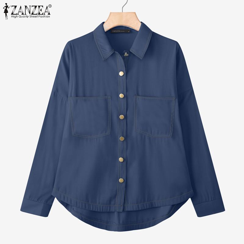 ZANZEA Chemisier ample à manches longues et col rabattu pour femme