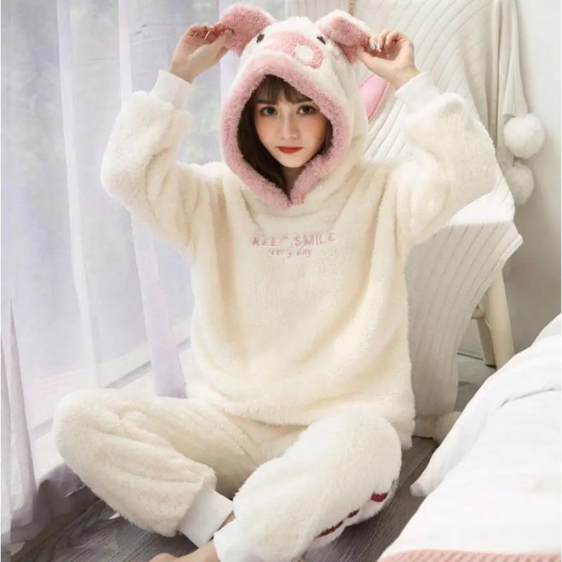 Winter Thick Warm Flannel Pajamas Sets for Women Sleepwear Home Clothing Pajama Home Wear Pyjamas Set