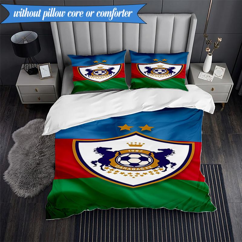 3PCS Qarabag Soccer Team Crest Design Bedding Set 2D Printing (Includes 1 Duvet Cover + 2 Pillowcases Coreless), Bedroom decor,Fan gift