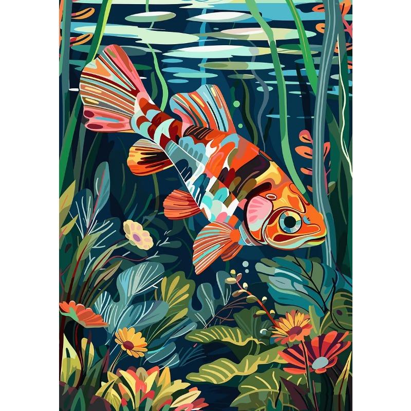 Watercolors Freshwater Fish Tropical Fish in Lush Waters Koi-Fish Underwater Poster Canvas Painting Wall Picture Home Room Decor