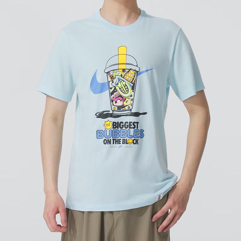 Nike SS25 Modă Confortabil Respirabil Tricou Mânecă Scurtă Bărbați Topuri Albastru Deschis HJ0771-474