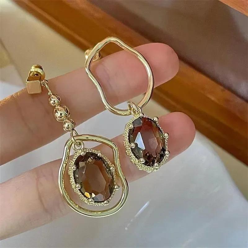 Temperament Fashion Gold Color Crystal Drop Dangle Earrings for Women Luxury Korea Stud Earring Bride Jewelry Accessories Gift