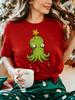 Winter Holiday Womens T Shirt Cute Green Octopus Christmas Tree Star Bauble Print Short Sleeve O Neck Casual Daily Party Tops