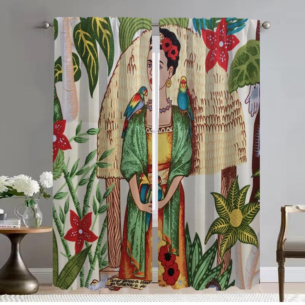 Verdunkelungsvorhang für Zimmer, 2 Paneele, F-kahlo, Küchenvorhänge, Innenvorhänge, Halloween-Dekoration, Trennwand, Jalousien, Wohnzimmer