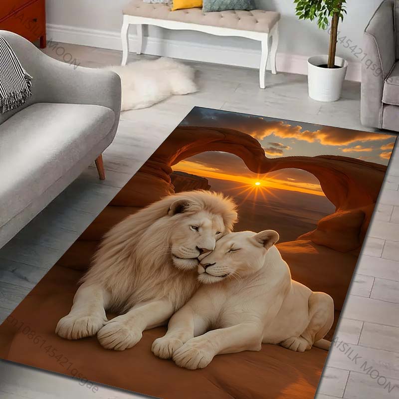 2 Lions in Love Print Carpet for Living Room Bedroom Sofa Creative Doormat Home Decor Area Rugged Non-slip Mat Luxury Gift