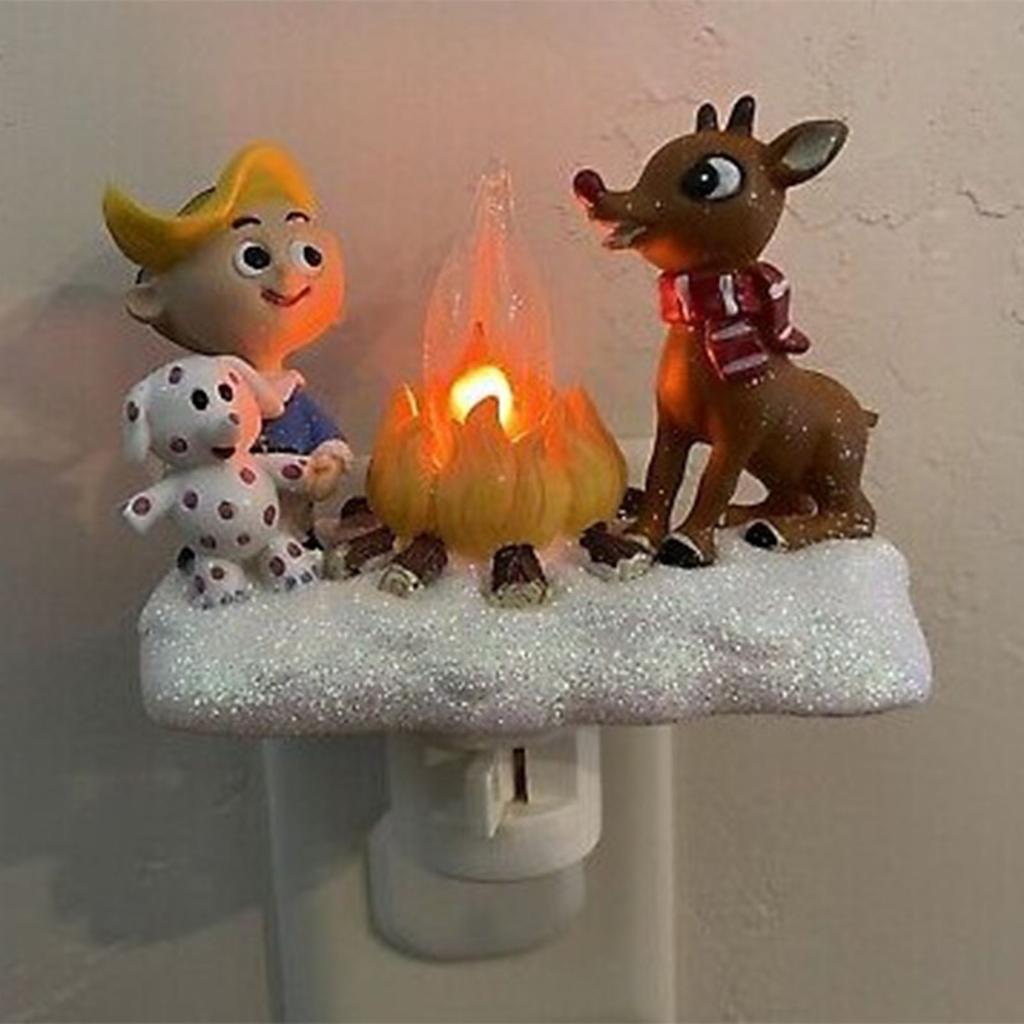 Xmas Night Light Flickering Campfire Effect Resin Plug In Night Lamp Holiday Decoration