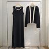  Shop    Women S Color Matching Point SleeveleSS One Piece Cardigan Set Ll wSet 5152 Black