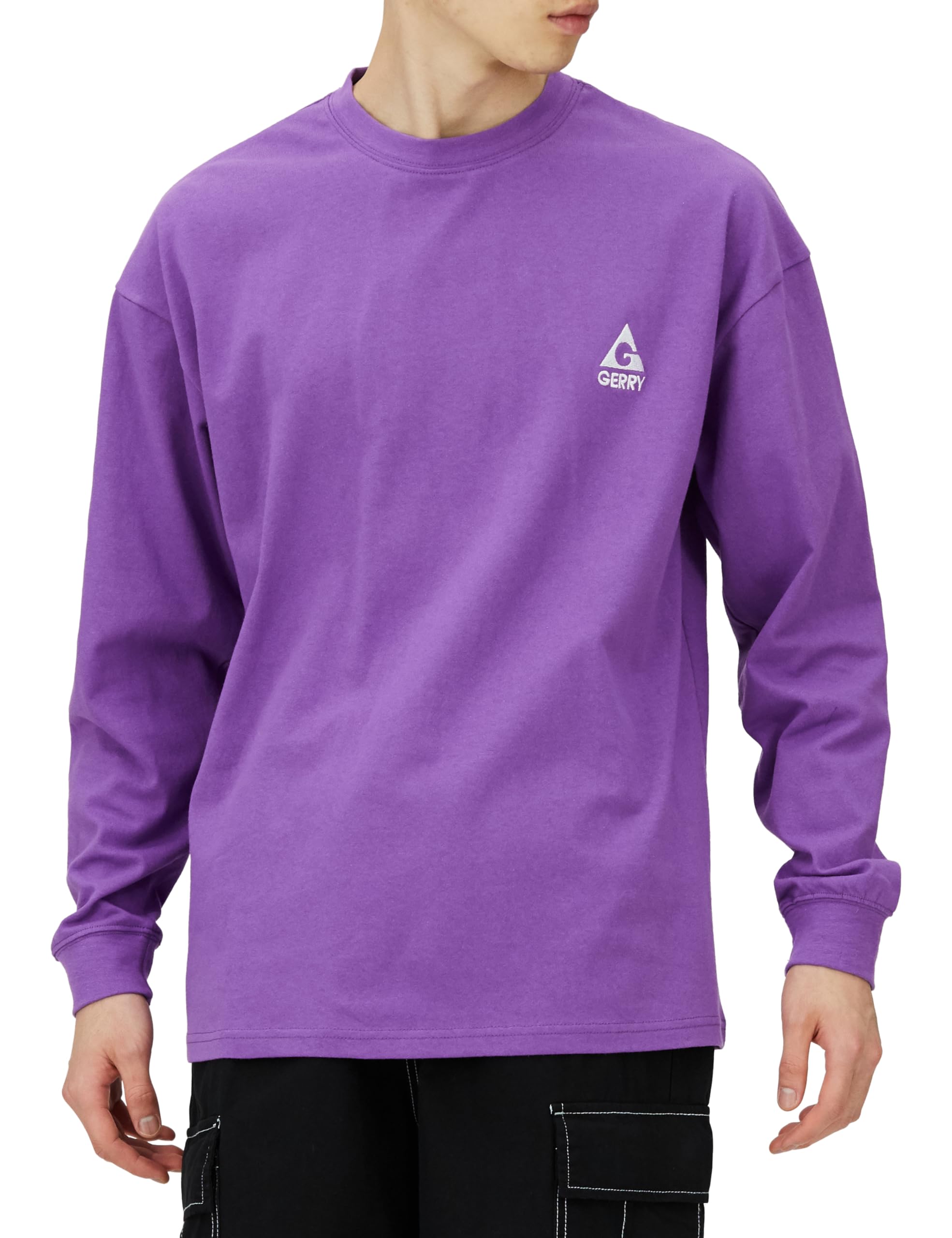 

Improbes Casual Gerry Long Sleeve T-Shirt with One-Point Logo Embroidery, Men s, Purple