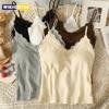 Women Sleeveless Tank Tops Solid Color Korean Version V Neck Slim Fashion Lace Stitching With Chest Pad Camisole