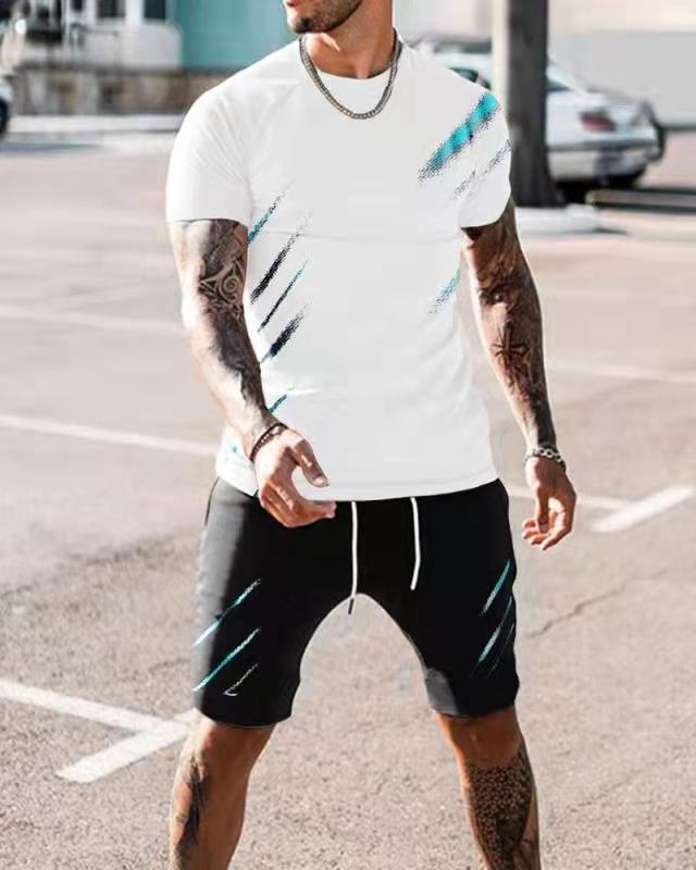 European and American 3D digital printing men's summer short-sleeved beach pants set trendy T-shirt set, manufacturer