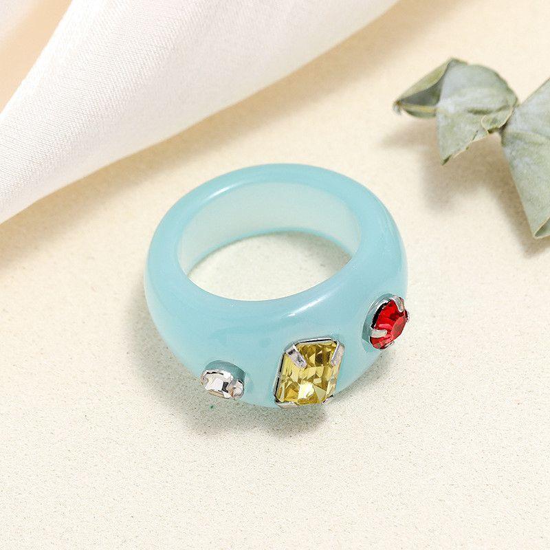 Round Rings Square Crystal Transparent Colorful Simple Geometric Resin Acrylic