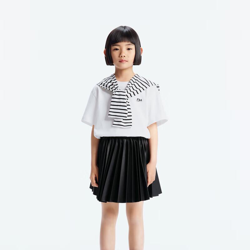 

little MO&Co. Kids 5A Antibacterial Striped Shawl Short Sleeve T-Shirt 120