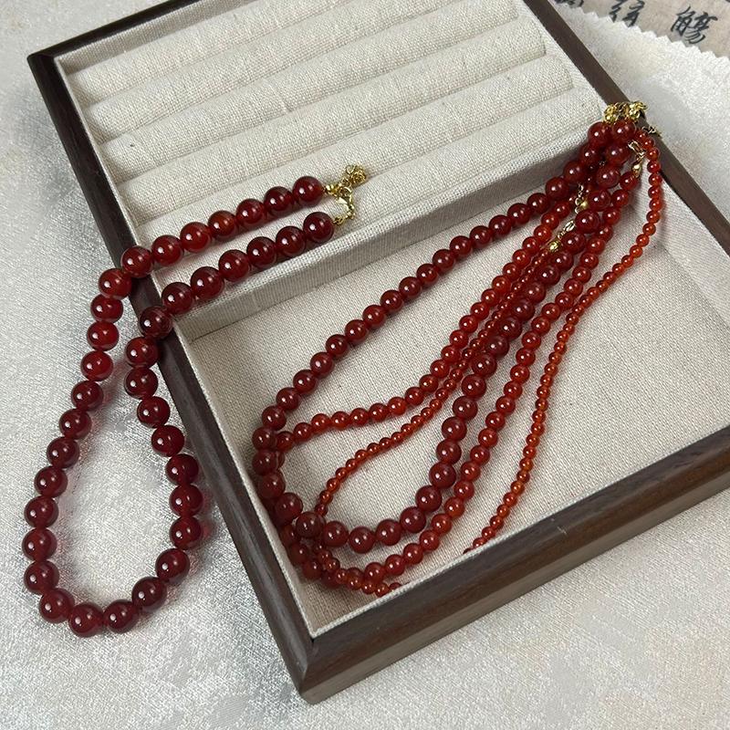 Colliers exquis en perles rondes d'agate rouge naturelle pour femmes et filles, chaîne claviculaire légère et luxueuse, accessoire de bijouterie