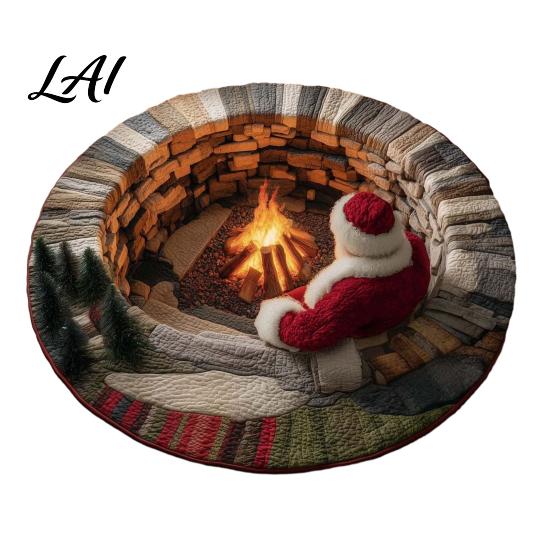Living Room Holiday Carpet Christmas 3D Rug Illusion Area Round Decorative Optical Floor Mat Festive for Indoor Home Decoration Winter Seasonal Rug