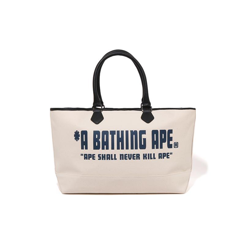 

A Bathing Ape Letter Pattern Tote Bag Cotton Handbag Regular Couple Style Unisex Tote Bag Off-White 0ZXBGM011891Q Ecru