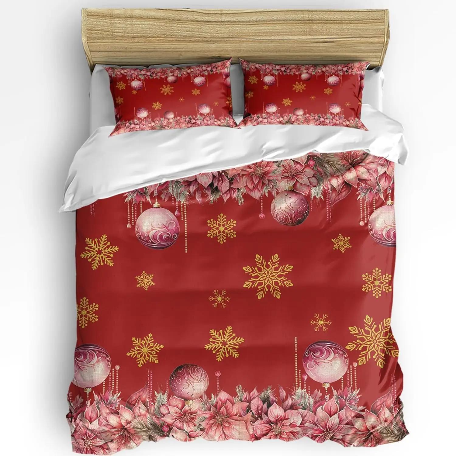 

Christmas Duvet Cover King Size Christmas Tree Ball Snowflake Quilt Soft Bedding for Boys Girls Adult Bedroom Decoration 3 Pcs (135x200cm)