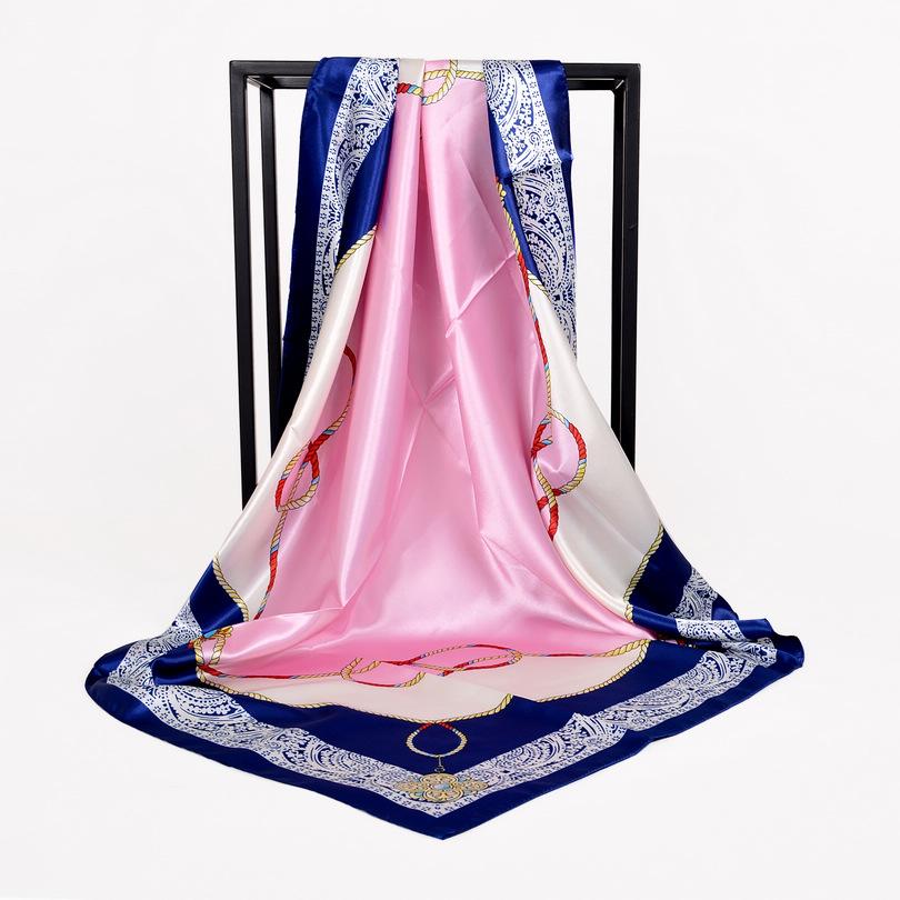 

[BYSIFA] Chinese Roses Square Scarves New Design Winter Women Silk Scarf Shawl Spring Satin Scarf Cape Navy Blue,Pink 90*90cm