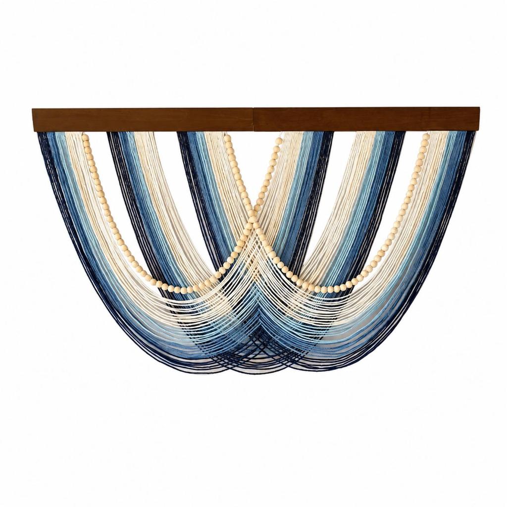 Striped Textile Wall Tapestry with Wood Top Bar Easy to Hang for Reading Corner