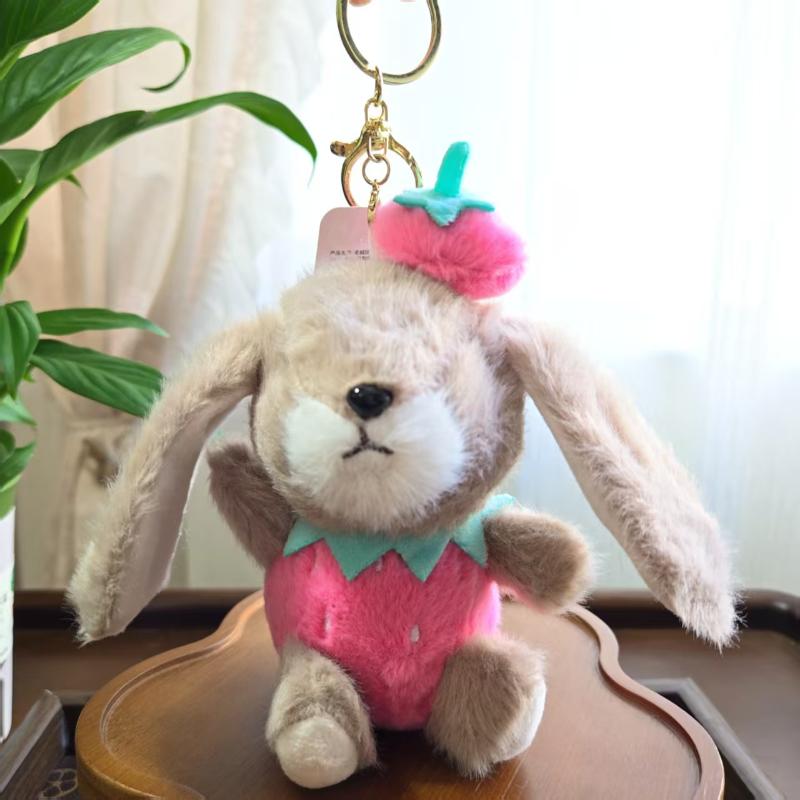 1Pcs Rabbit Keychain Doll Plush Toy Mini Couple Backpack Pendant Strawberry Rabbit Doll Decoration Gifts For Girls