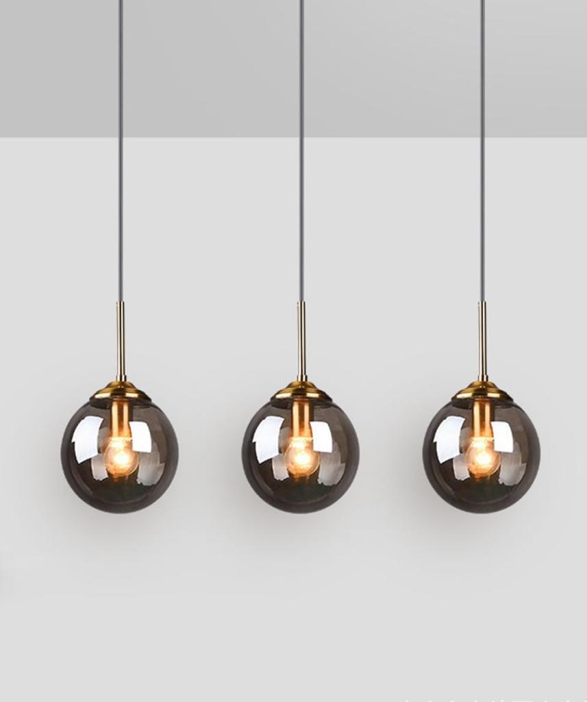 JLOWCO Stylish Ball-Shaped LED Japanese-Style Pendant Light with Glass Shade, Gray, Duct Rail, for Living Room, Kitchen, Dining Room, and