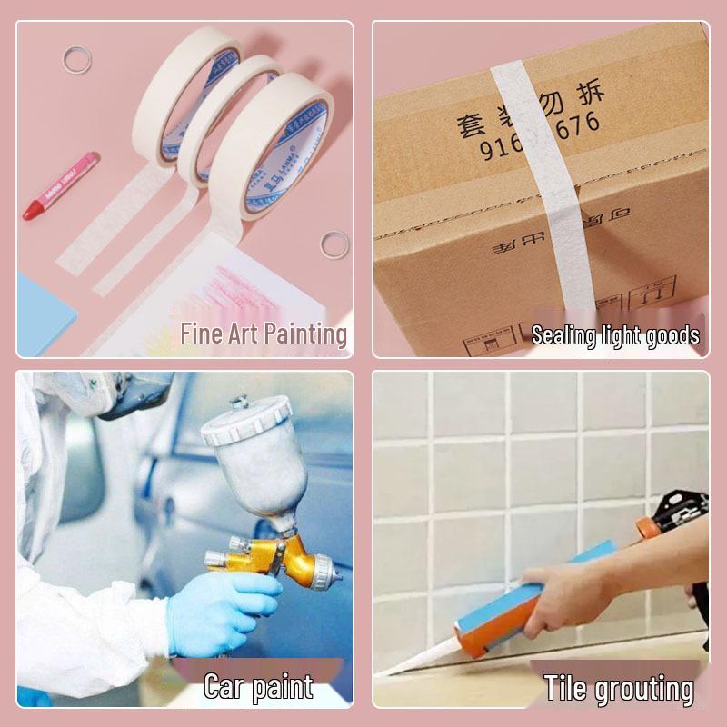 White Crepe Masking Tape: No Residue, Easy to Tear, Writable, Medium Strength Adhesive for Auto Paint & Art.