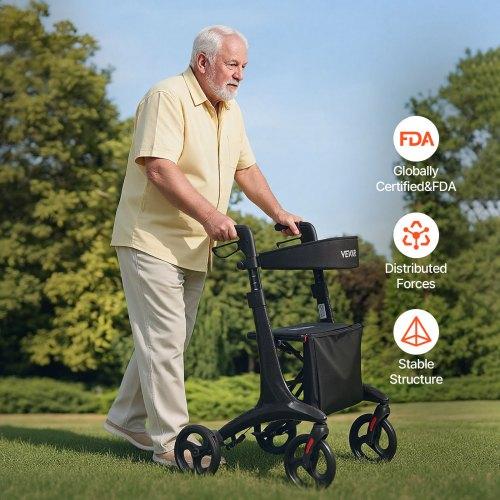 VEVOR Rollator Walker with Seat for Seniors, Foldable Lightweight Rolling Walker