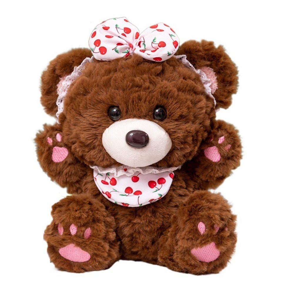 Cherry Bowknot Bear Plush Doll PP Cotton Stuffed Animals Plush Doll  Birthday Party Decor