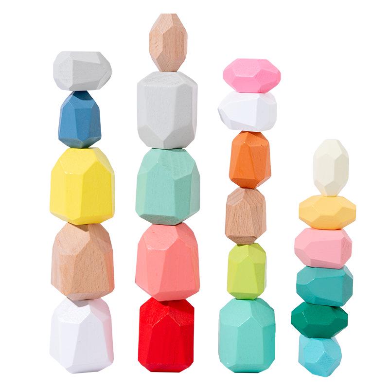 Colored Wooden Stacking Stones Balance Game - Children's Early Education Puzzle Toys