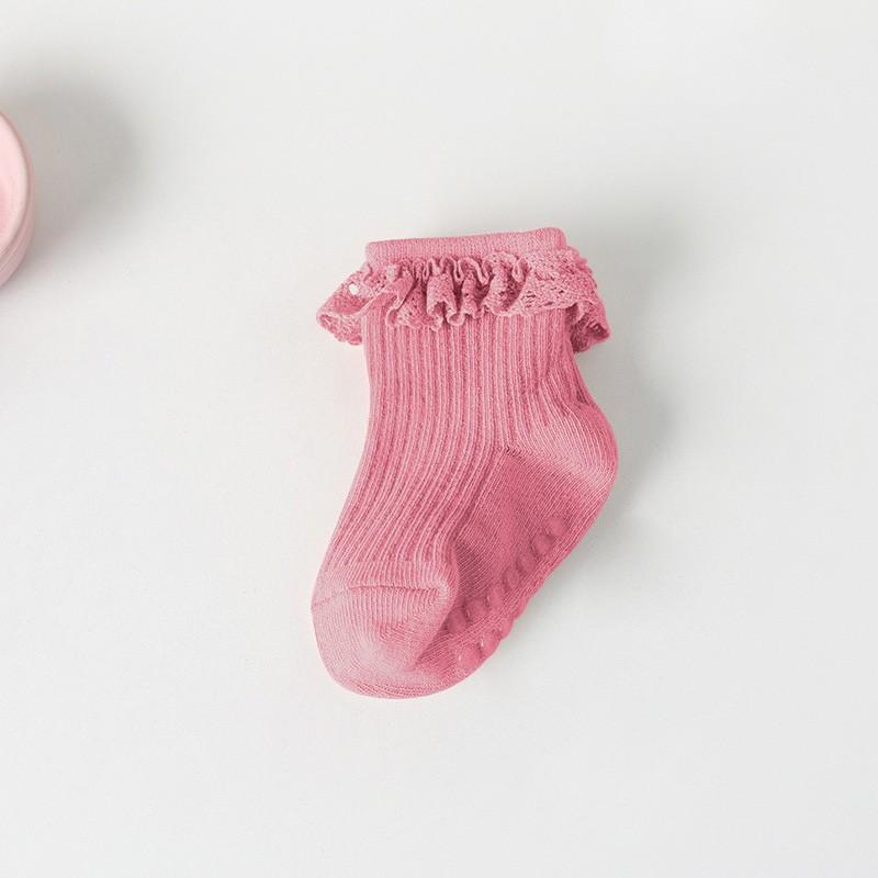 

Милые детские носки с кружевными оборками, мягкие детские короткие носки для девочек с резиновой подошвой, противоскользящие однотонные носки для пола для младенцев и малышей 0-1Y