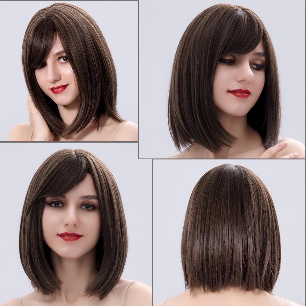 Braune Bob-Perücke Kurz & Glatt – Mit Haarknallen, Hitzebeständig, Ideal Für Cosplay Oder Alltag