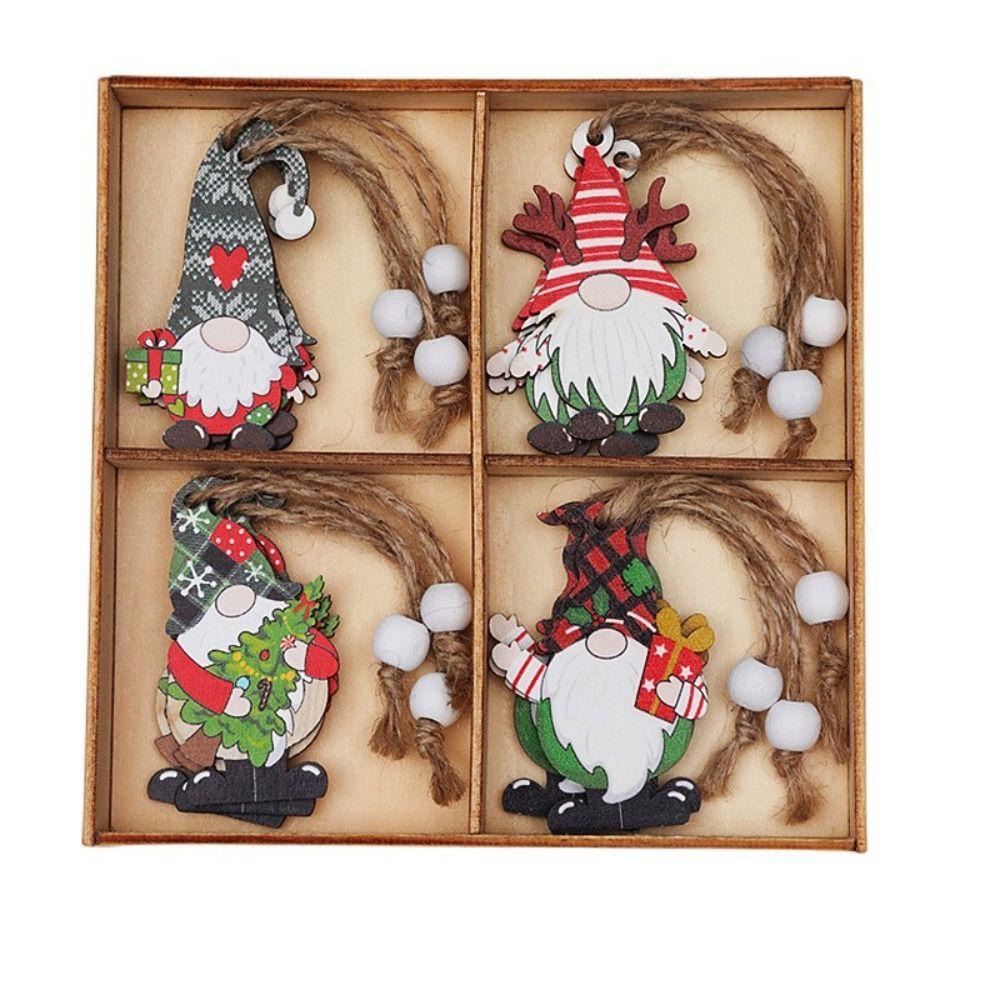 Kreative hölzerne Weihnachtsanhänger aus Holz Mehrfarbig Cartoon Weihnachtsbaum Hängeornament Lebkuchenmann Lebkuchenmann Zwerge