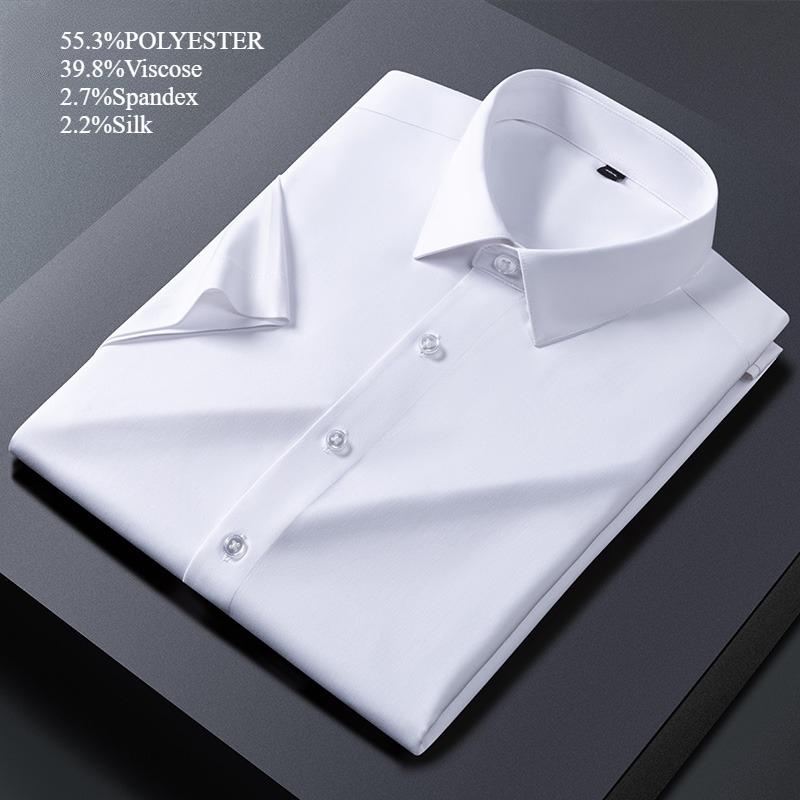 Luxury hight qulity short sleeve shirts for men Silk slim fit formal shirt summer thin  hawaiian clothes soft ModaL office tops