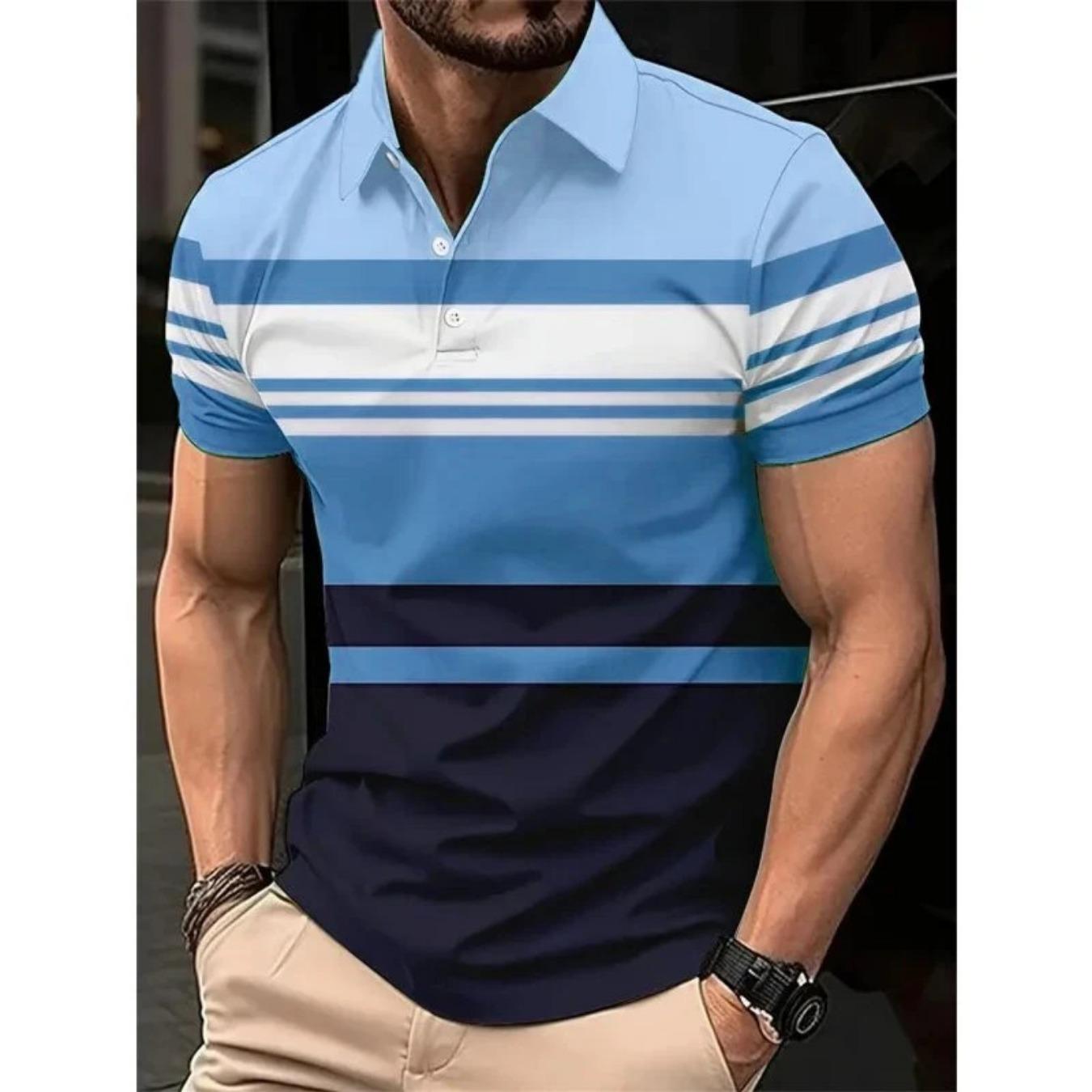Enhanced men s clothing striped polo T-shirt, summer short-sleeved 3d printed street S