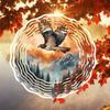 2D Eagle Wind Chime Kinetic Metal Art for Outdoor Decor Sunrise Forest Scene Dancing Effect Garden Decoration Unique