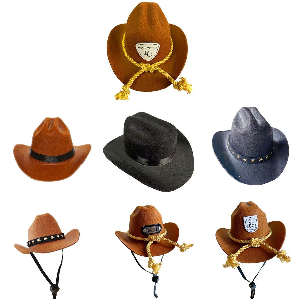 Small Cat Fabric Cowboy Cap for Halloween Pet Birthday Party Props Hat for Bichons Adjustable Strap Dogs Costume Hat