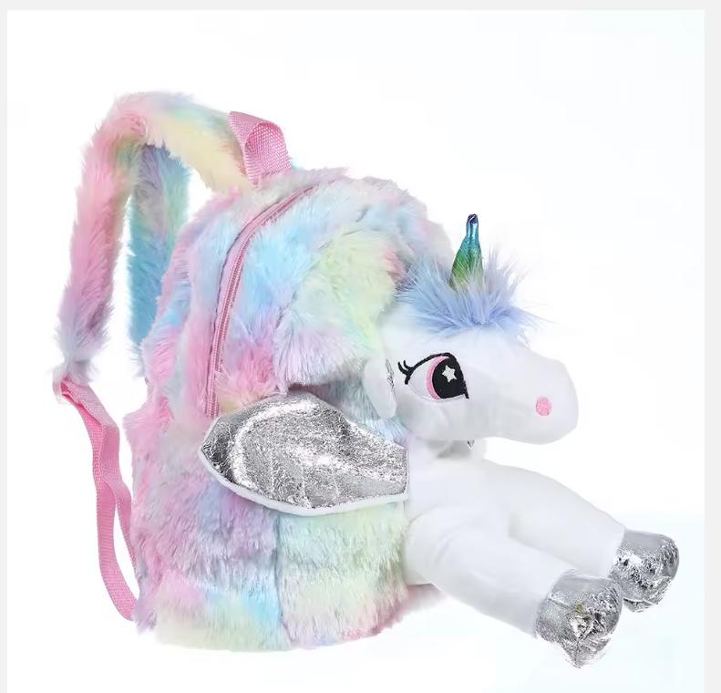 Toddler Kids Winter 3D Plush Unicorn Backpack Little Girls and Boys Kindergarten Shoulders Bags Baby Mochilas Kids Backpack