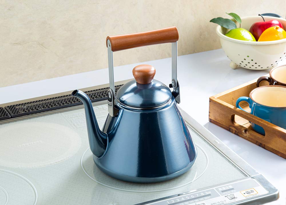 Takagi Metal Kaffeekanne Tropfkessel IH-kompatibel Emaille 1,7L Onyxblau ONB-1.7DKT