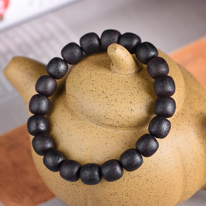 Myanmar Agarwood Beads Bracelet: Small Leaf Old-Style, Qinan Black Oil, Soft Hemp Silk, Coconut Scent, Wenwan Buddhist Prayer Beads.