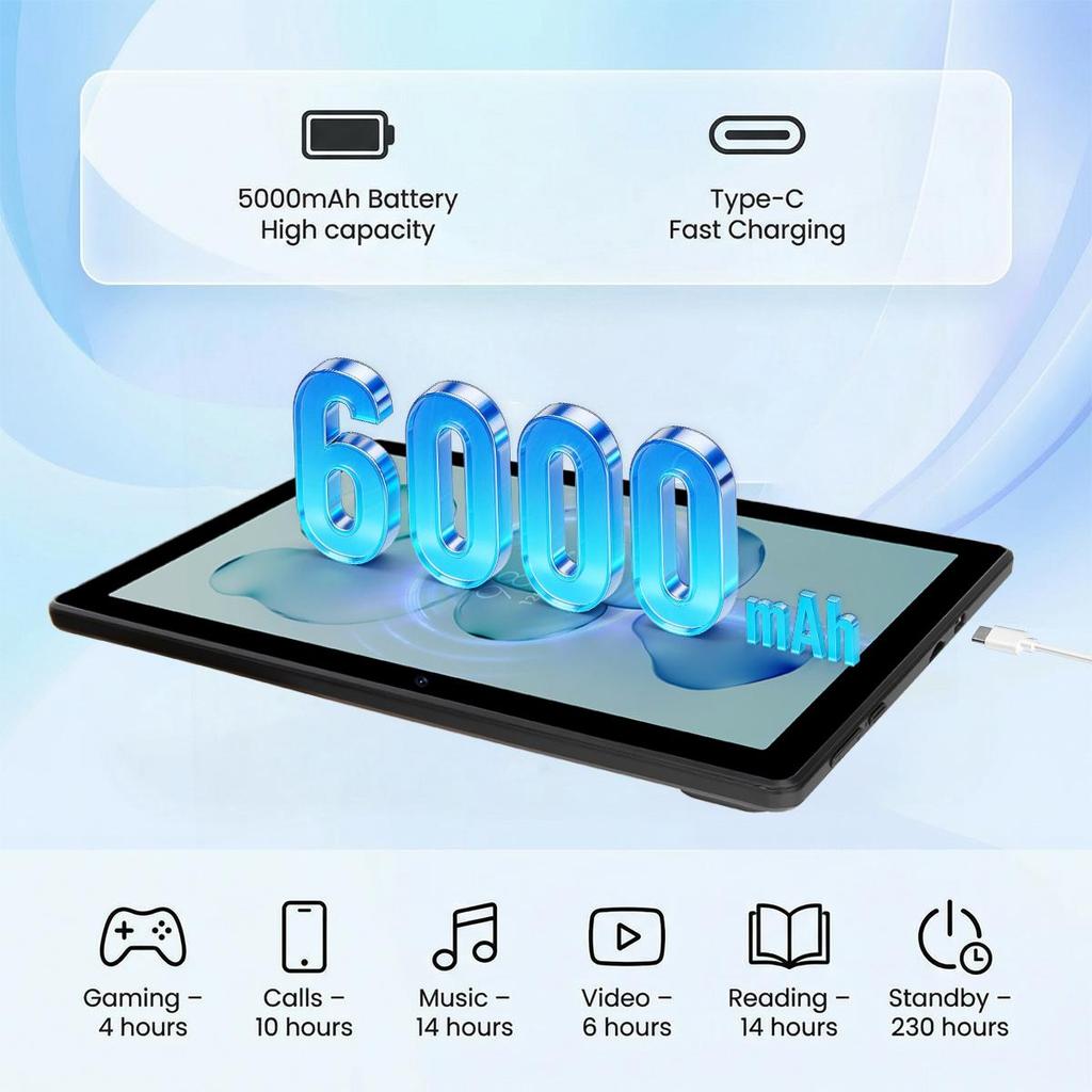 Tablet Android 16, 10,1 Pollici, 34 GB di RAM + 128 GB di ROM, Octa Core, Batteria da 6000 mAh, Nero