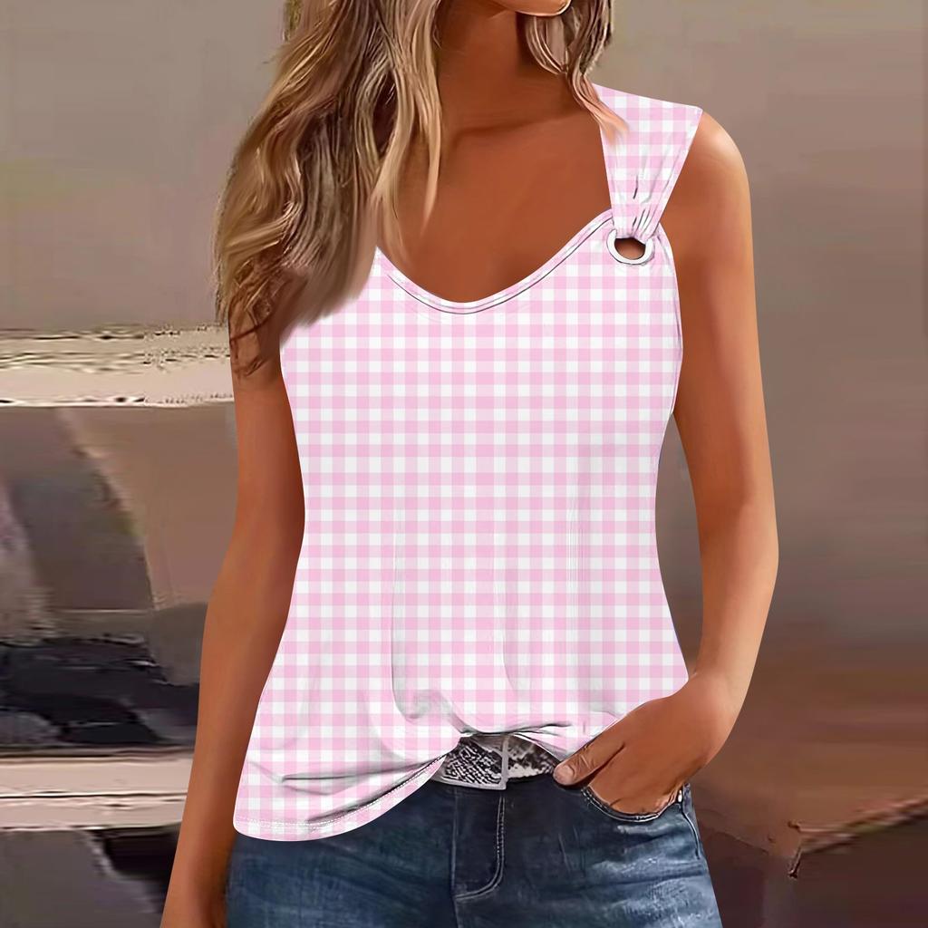 Damen Tank Top mit V-Ausschnitt, Basic, bedruckt, lässig, fließend, ärmellos, tiefer Seitenausschnitt, Tops für Damen