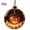 Spooky Pumpkin Ball Decor Halloween Clear Hanging Decoration, Glowing Sphere Ornament with Skeleton, Transparent Pumpkin, Spider Web, Black Cat Decor,